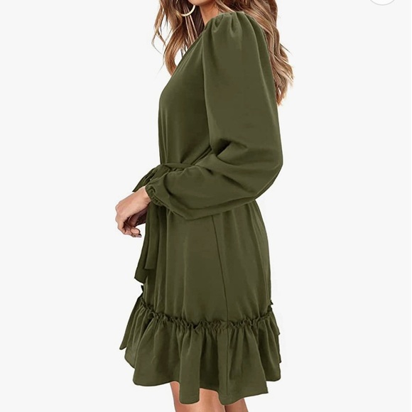 Alaster Queen | Women's Long Lantern Sleeve Tunic Swing Dress Size M Green - Picture 6 of 8